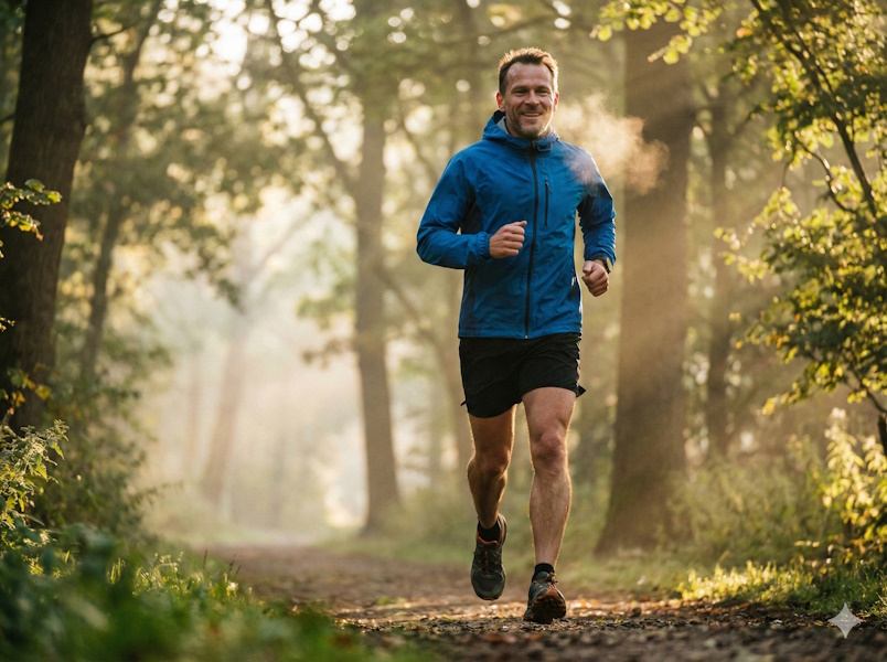 Aktywny mężczyzna podczas joggingu w parku